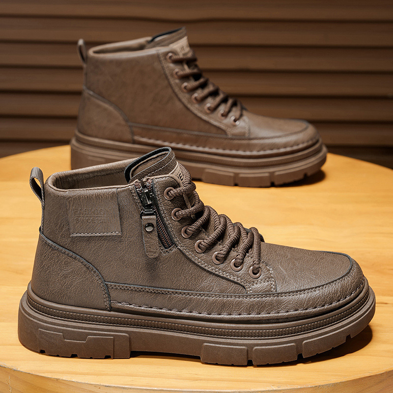 Leatherworking Items - รองเท้าบูทหุ้มข้อสูง รองเท้าผู้ชาย รุ่นใหม่ประจำฤดูใบไม้ร่วง รองเท้าหนังป้องกันแรงกระแทก กันลื่น ทนทานต่อการสึกหรอ