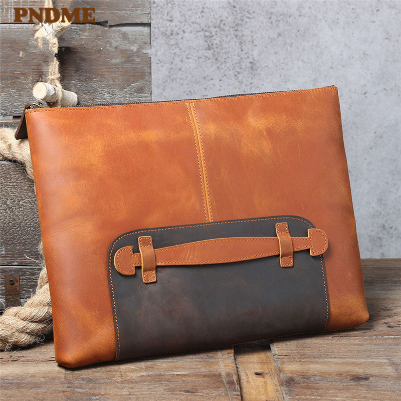 Leatherwork Designs - กระเป๋าคลัทช์หนังแท้ทำมือสไตล์วินเทจสำหรับผู้ชาย ความจุเยอะ ดีไซน์เรียบง่าย หนังวัวแท้ธรรมชาติ ใส่เอกสาร A4