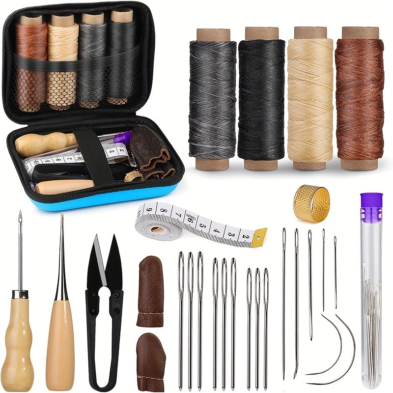 Leatherwork Tool Kit - [ชุดทํางานหนัง] ชุดเย็บผ้าหนัง, เข็มตาใหญ่, ด้ายแว็กซ์, ชุดซ่อมเบาะหนัง, เครื่องมือทํางานหนัง