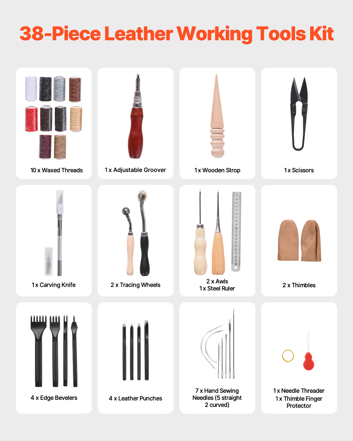 SucceBuy 38/59/61/72/92PCs หนั - Leatherwork Tool Kit บทวิจารณ์และราคา